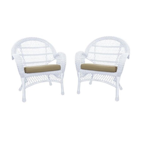 Jeco W00209-C-4-FS006-CS White Wicker Chair with Tan Cushion, 4PK W00209-C_4-FS006-CS